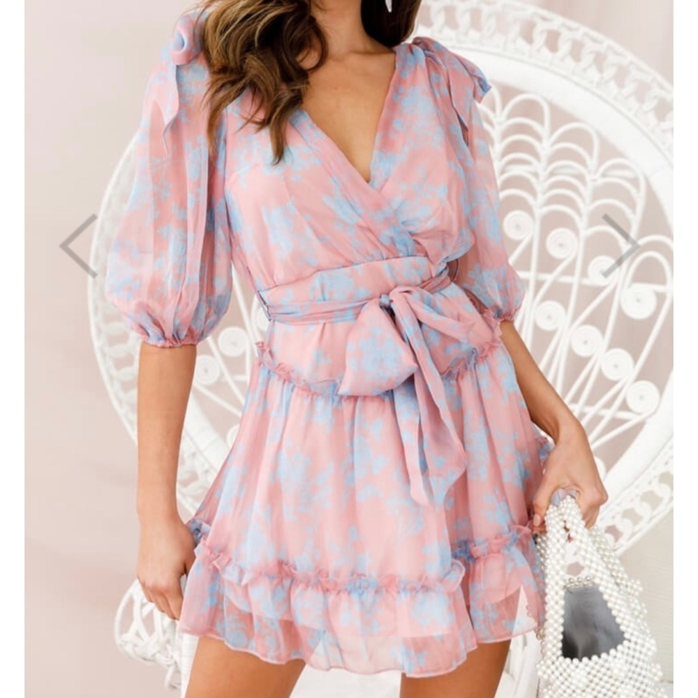 Bow-Peep 3/4 Sleeve Bow Detail Dress Rose